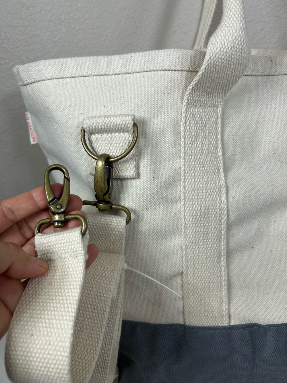CB STATION Heavy Duty Canvas Two-Tone Cream Gray Utility Tote Bag Weekender - Picture 3 of 16